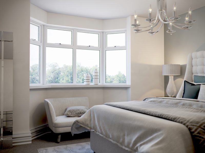 bay aluminium window in modern bedroom